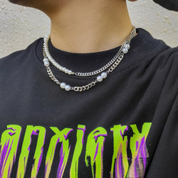 Double Layered Pearl Chain Necklace - Damned Threads