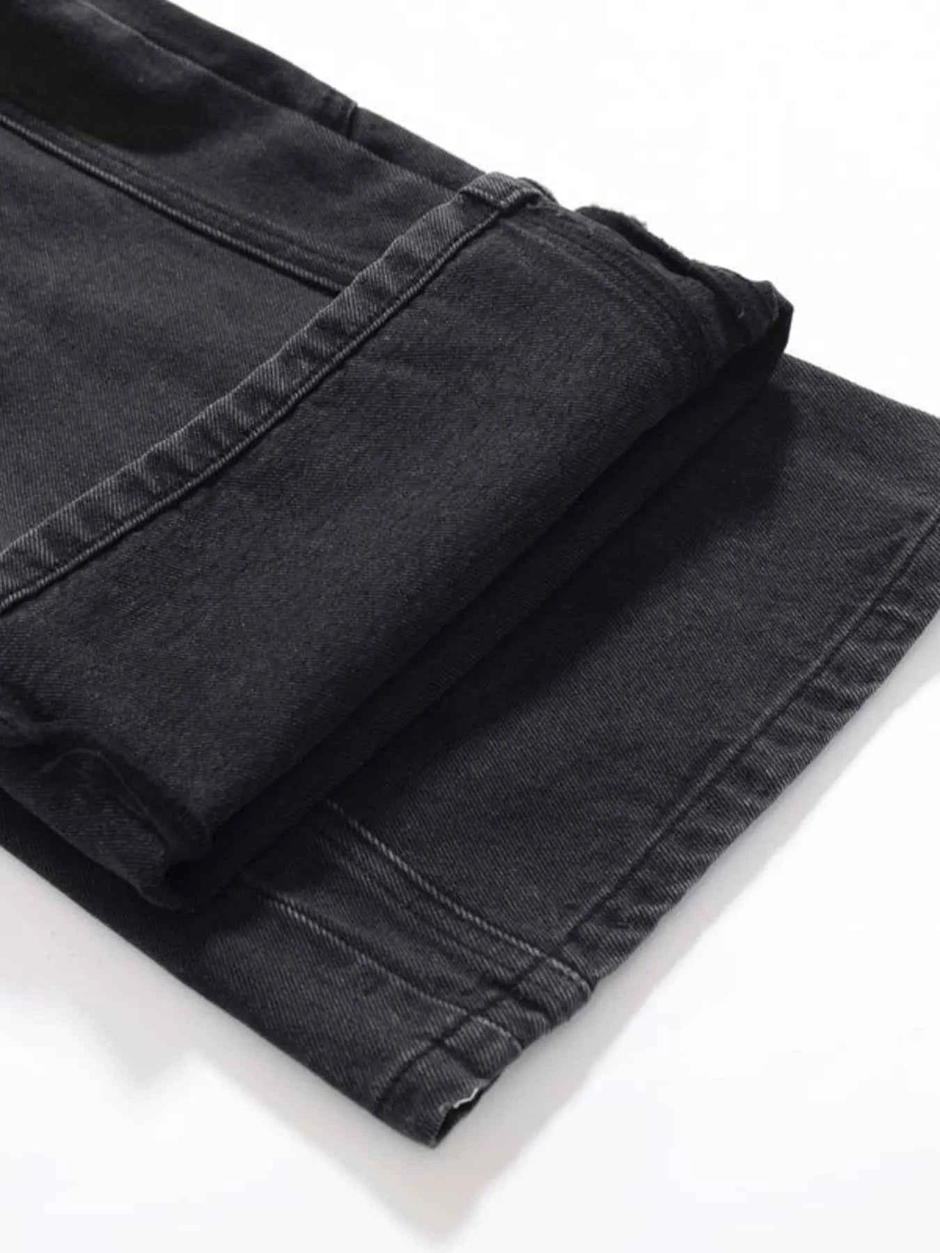 Men's Cargo Wide Leg Jeans with Multiple Pockets