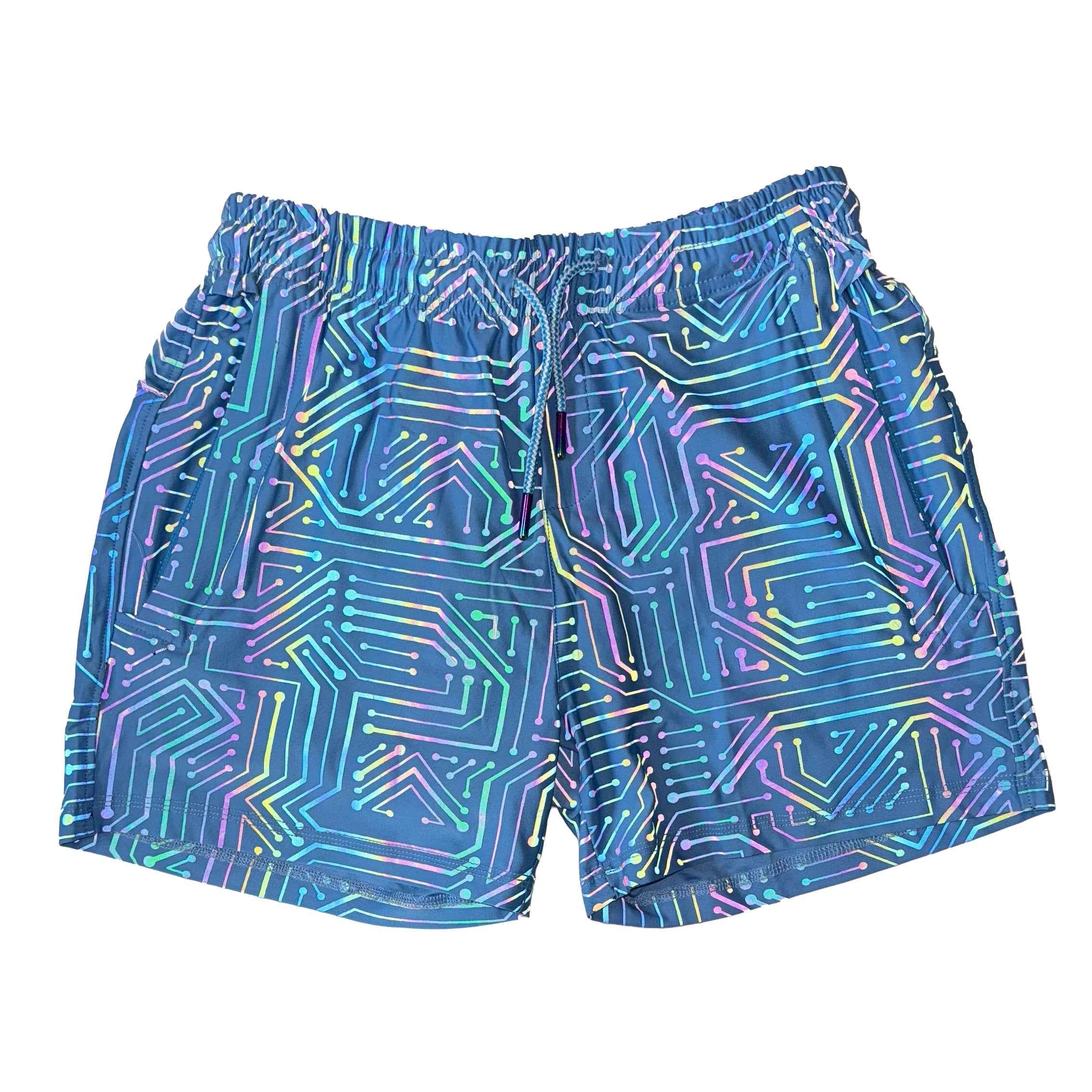Blue Circuit Weekender 4 inch inseam Flash Reflective Shorts with Zippered Pockets