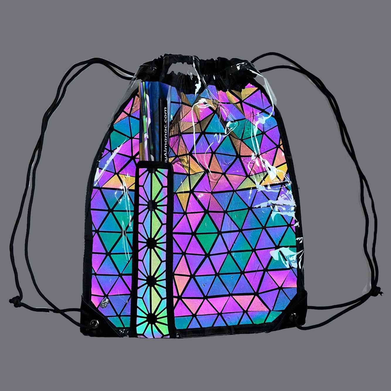 Flash Reflective Clear Drawstring Festival Bag w/ Fan Holster - Damned Threads