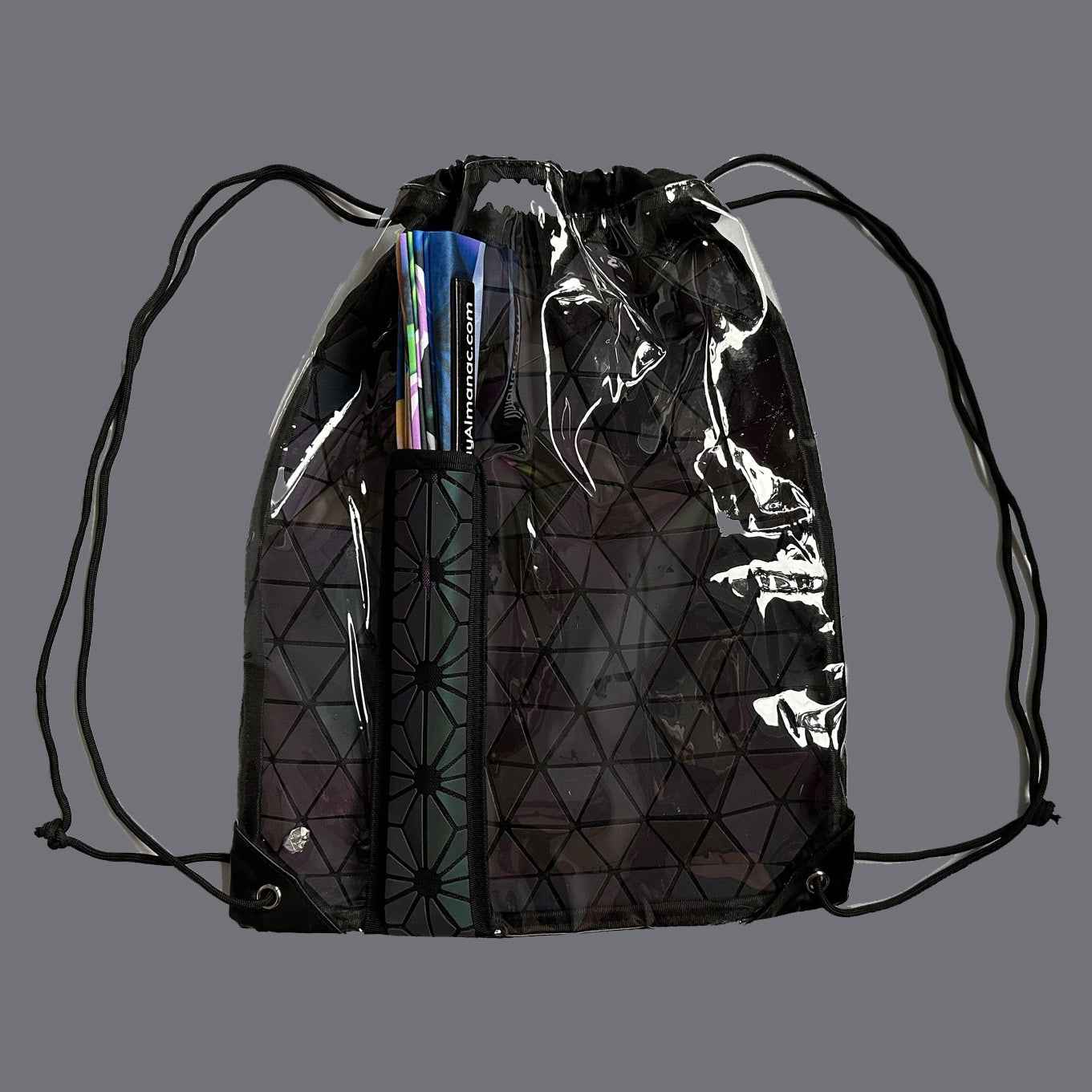 Flash Reflective Clear Drawstring Festival Bag w/ Fan Holster - Damned Threads