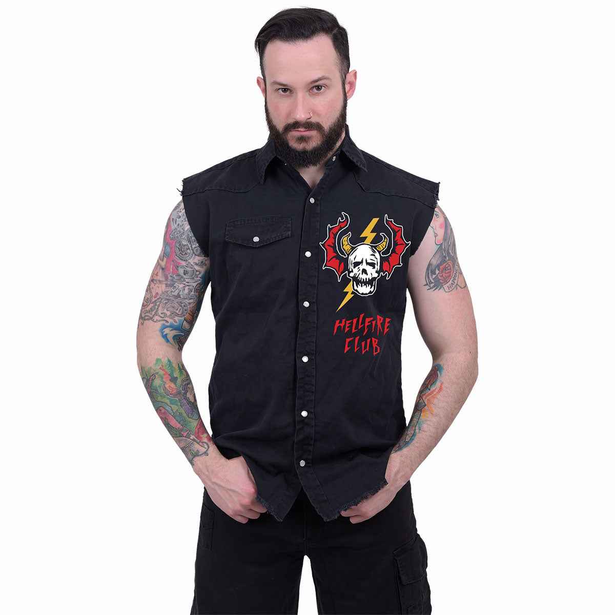 HELL FIRE CLUB - Sleeveless Stone Washed Worker Black - Damned Threads
