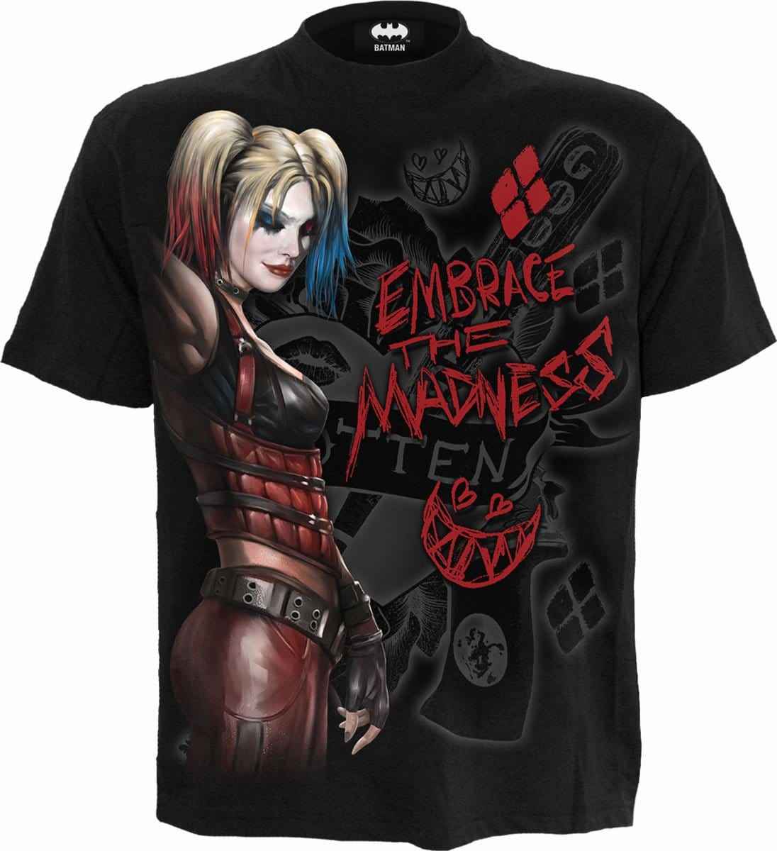 HARLEY QUINN - EMBRACE MADNESS - Front Print T-Shirt Black - Damned Threads