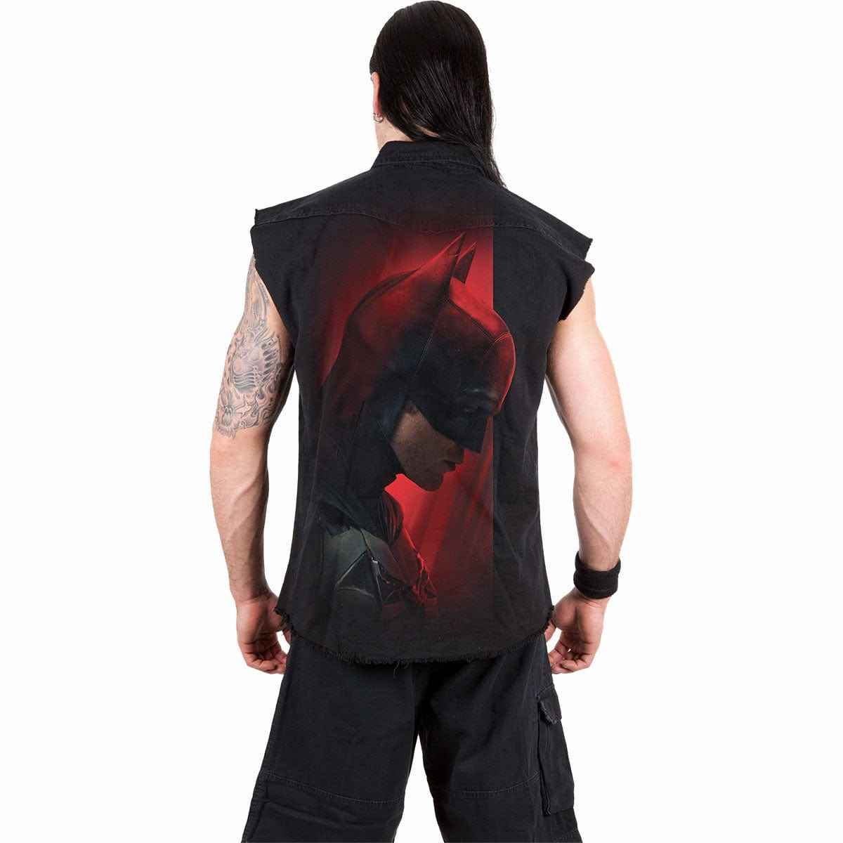 THE BATMAN - PROFILE LOGO - Sleeveless Stone Washed Worker Black - Damned Threads