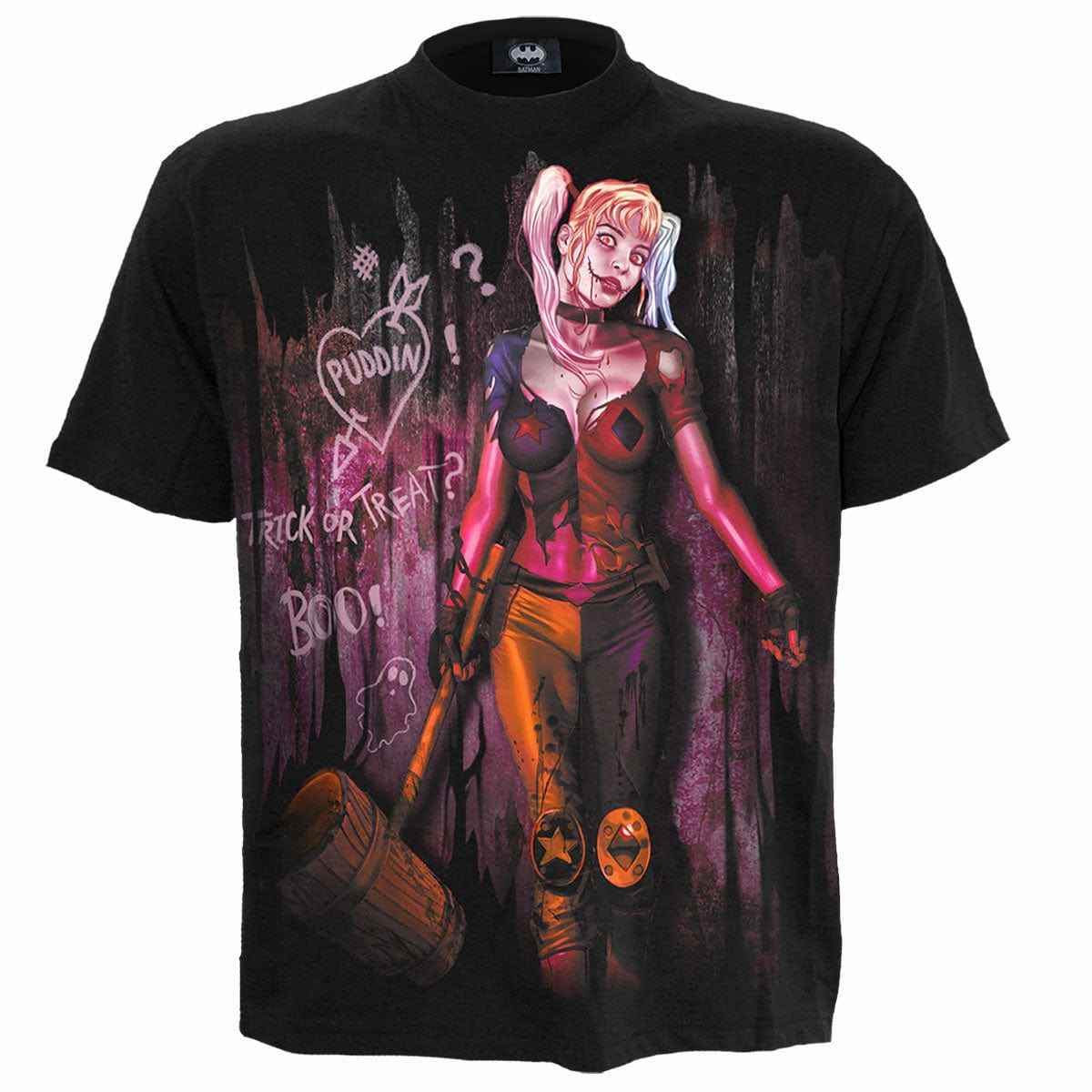 HARLEY QUINN - TRICK OR TREAT - Front Print T-Shirt Black - Damned Threads