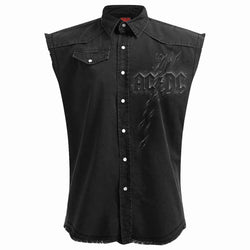 AC/DC - BACK IN BLACK TORN - Sleeveless Stone Washed Worker Black - Damned Threads