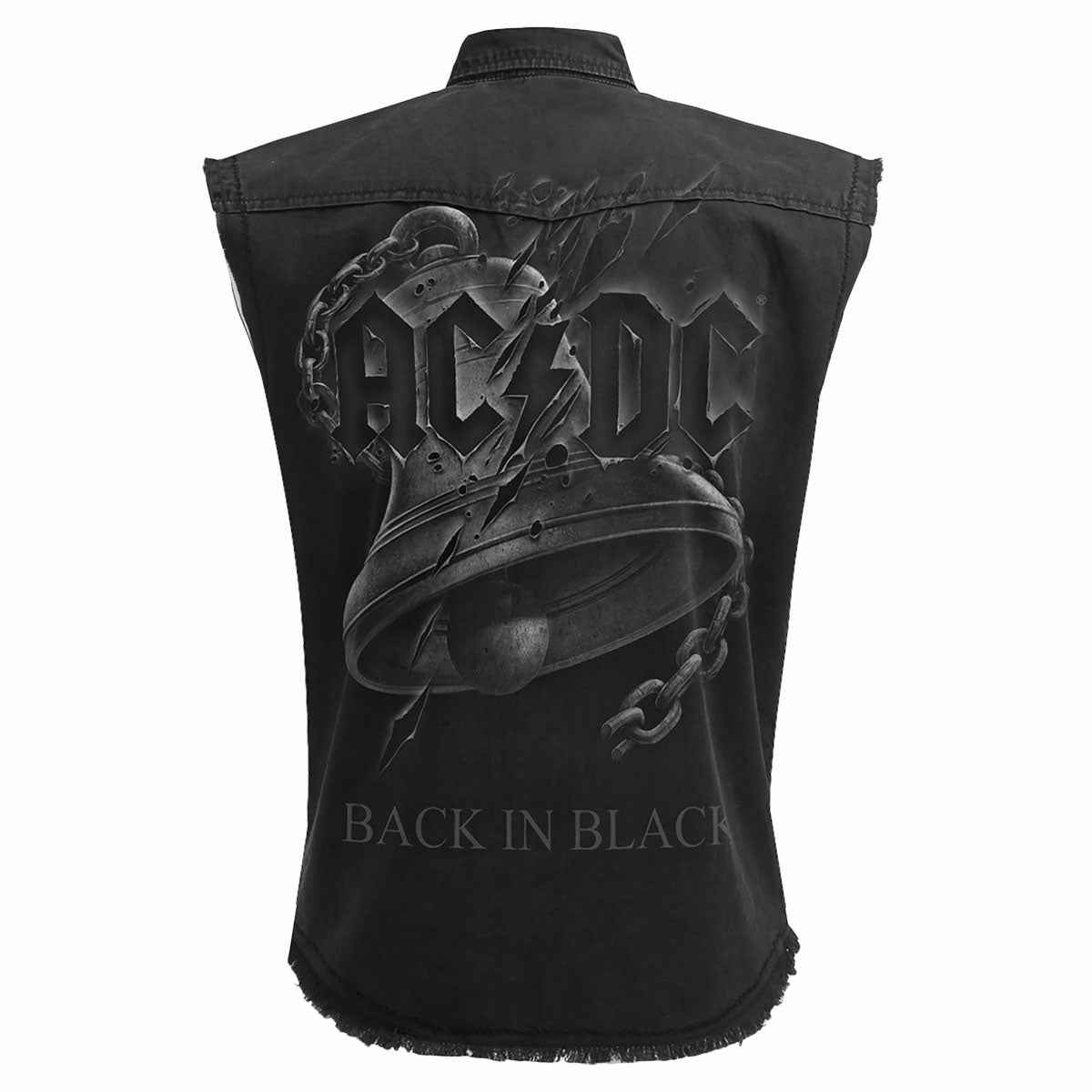 AC/DC - BACK IN BLACK TORN - Sleeveless Stone Washed Worker Black - Damned Threads