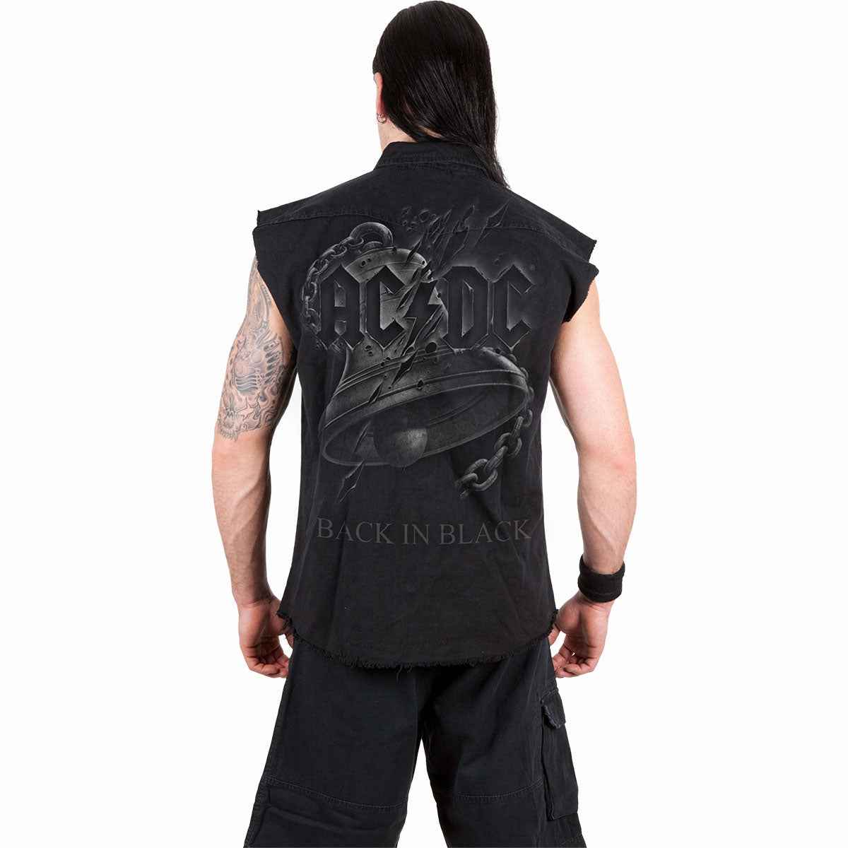 AC/DC - BACK IN BLACK TORN - Sleeveless Stone Washed Worker Black - Damned Threads
