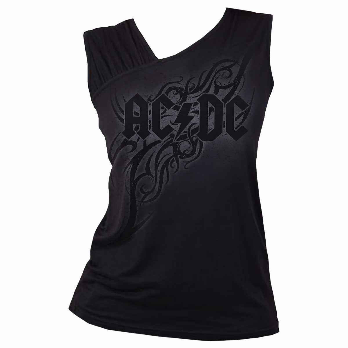 AC/DC - TRIBAL - Gathered Shoulder Slant Vest Black - Damned Threads