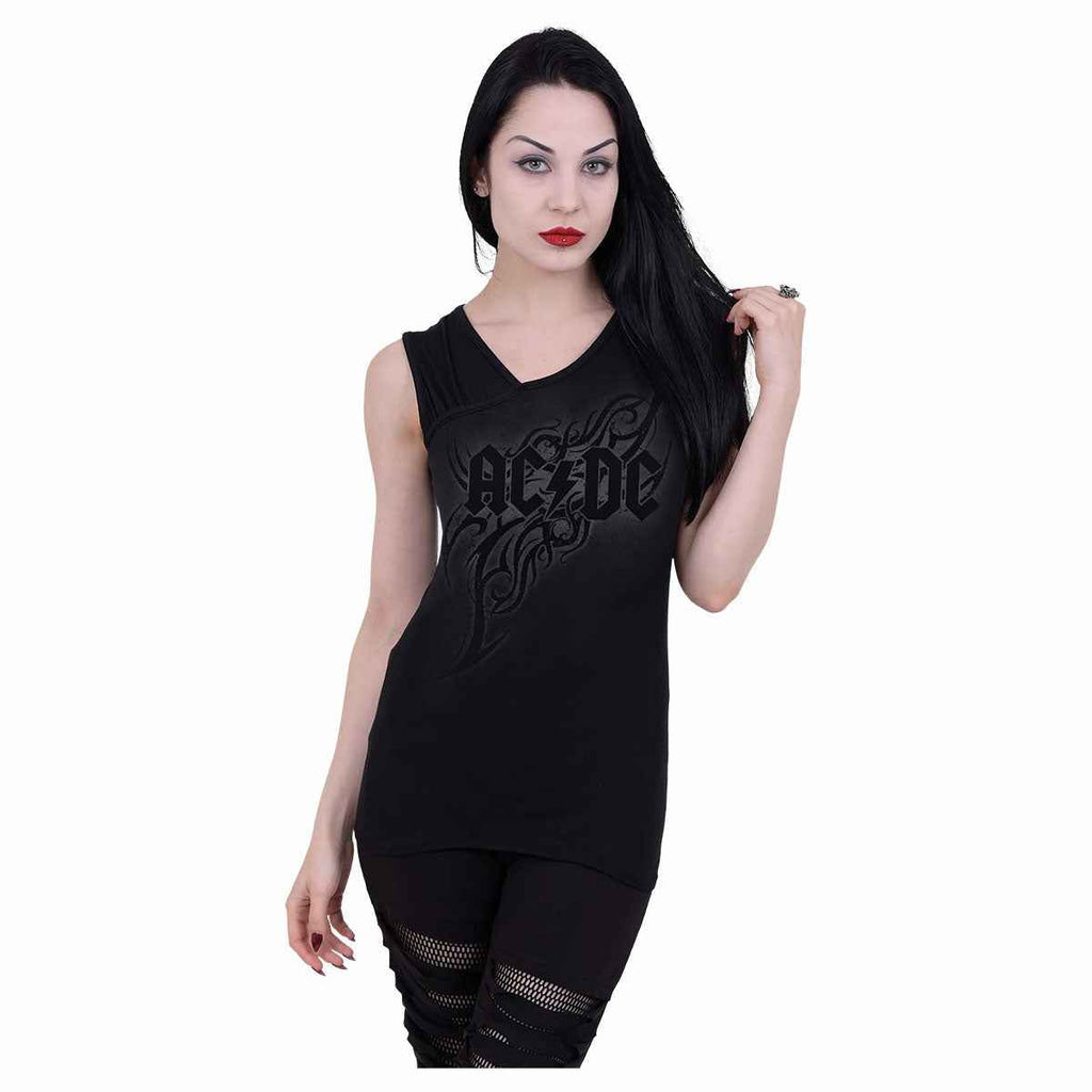 AC/DC - TRIBAL - Gathered Shoulder Slant Vest Black - Damned Threads