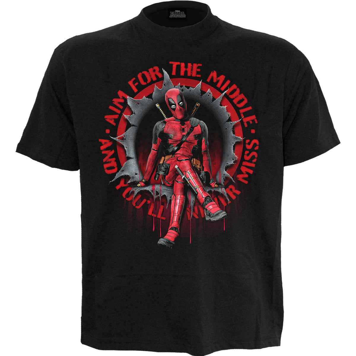 DEADPOOL - AIM FOR THE MIDDLE - Front Print T-Shirt Black - Damned Threads