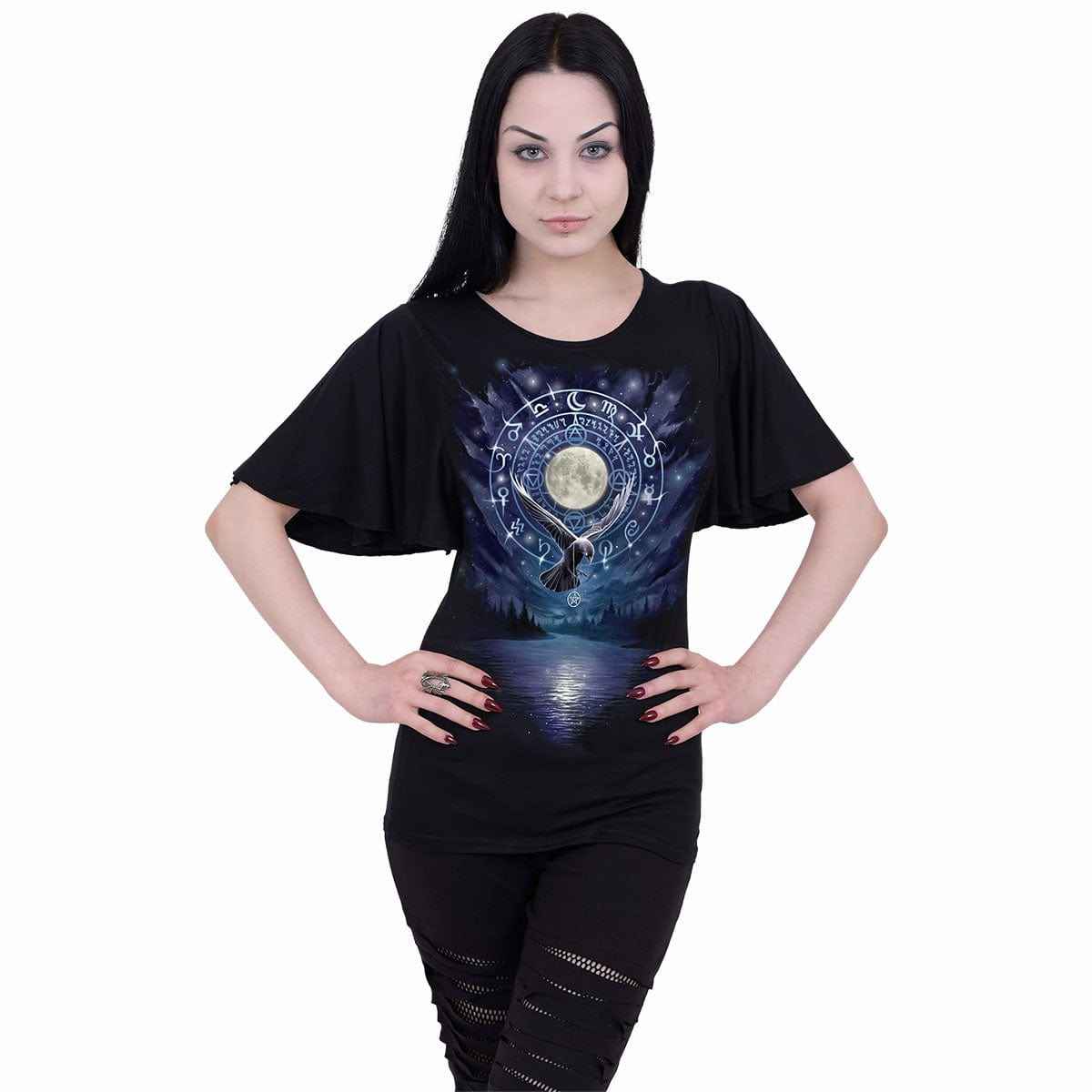 WITCHCRAFT - Boat Neck Bat Sleeve Top Black - Damned Threads
