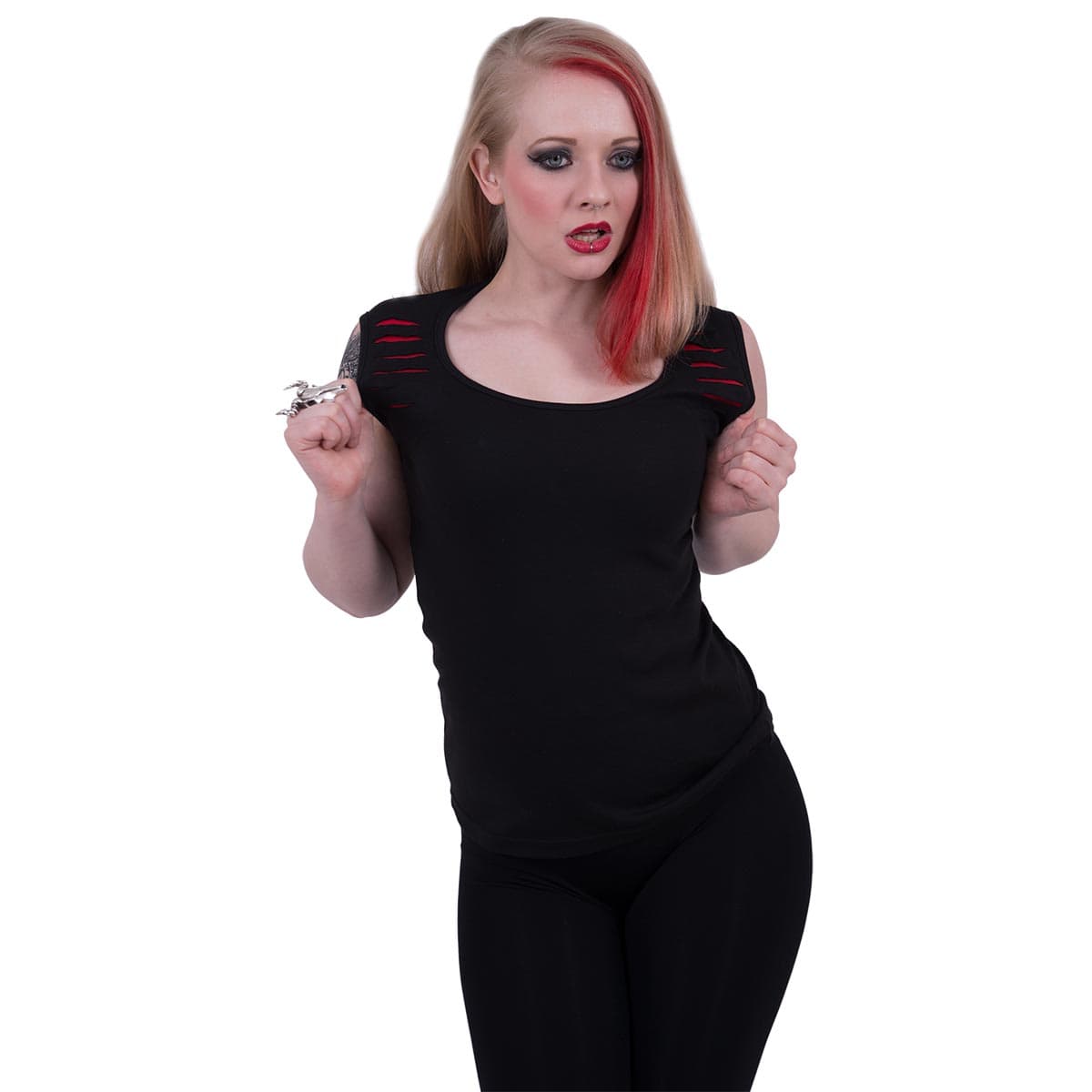 URBAN FASHION - Red Ripped Sleeveless Top - Damned Threads