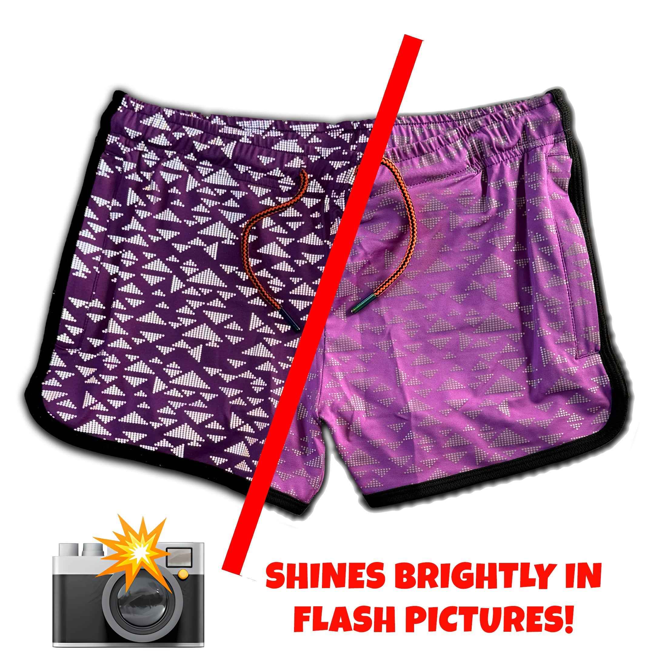 The "VPL" Party Shorts - Purple Flash Reflective Triangles - Damned Threads