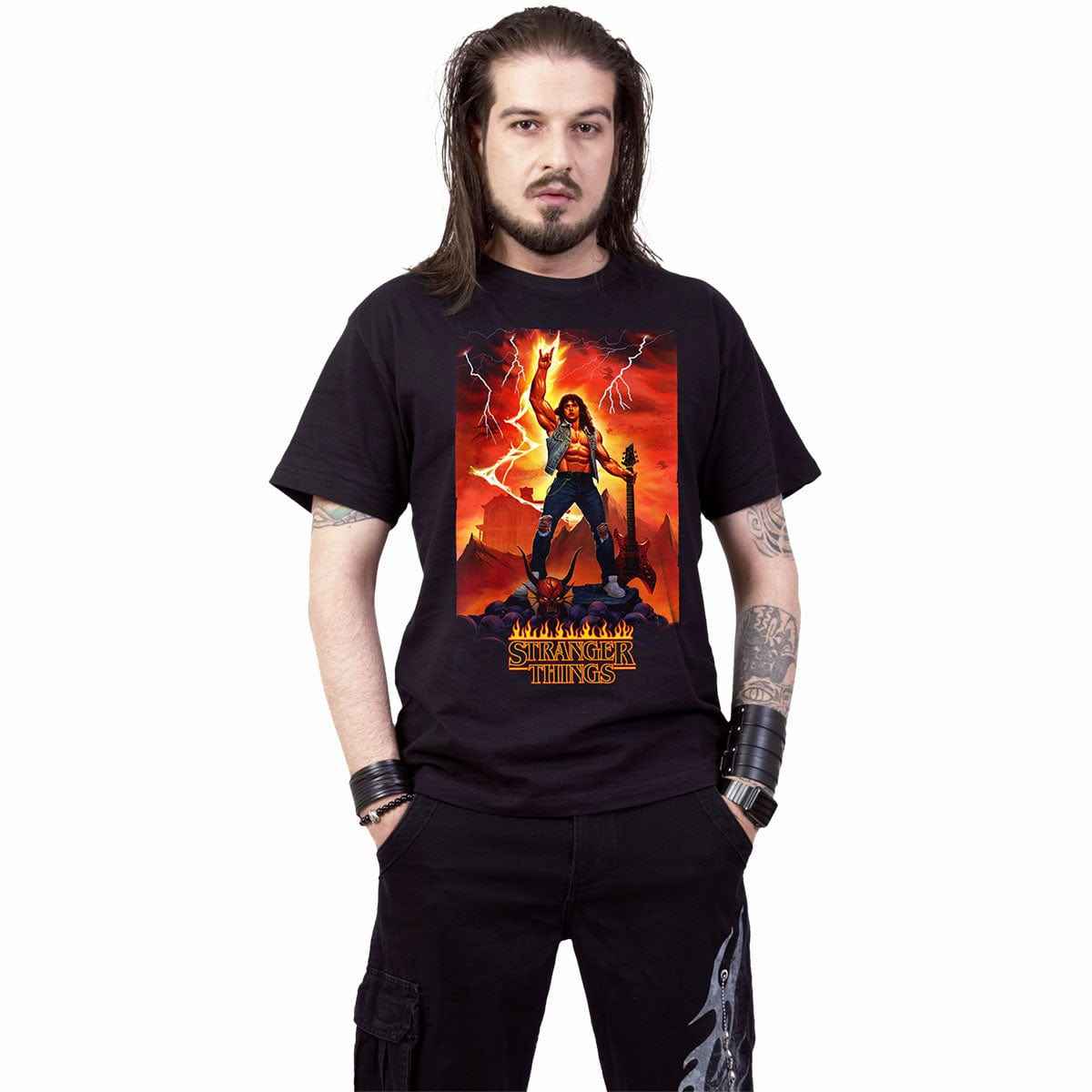 STRANGER THINGS 4 - EDDIE ROCKS - T-Shirt Black - Damned Threads