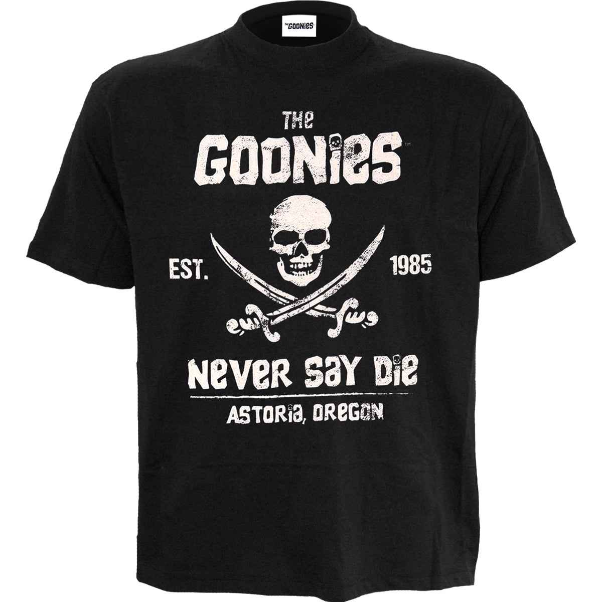 THE GOONIES - NEVER SAY DIE - Front Print T-Shirt Black - Damned Threads