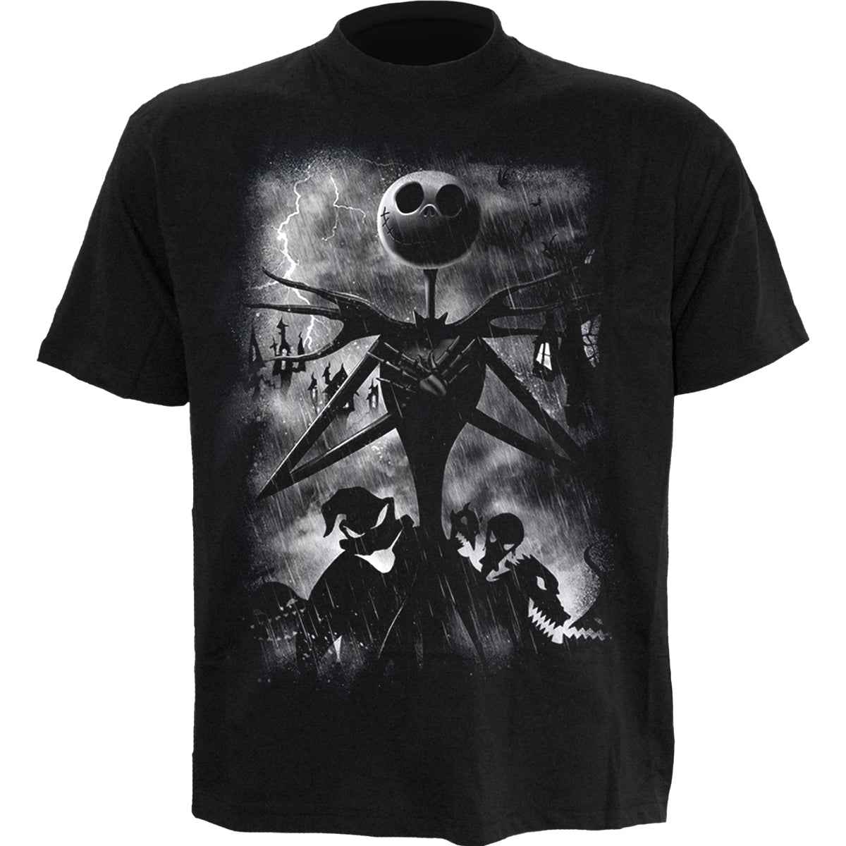 NIGHTMARE BEFORE CHRISTMAS - STORMY SKIES - Front Print T-Shirt Black - Damned Threads