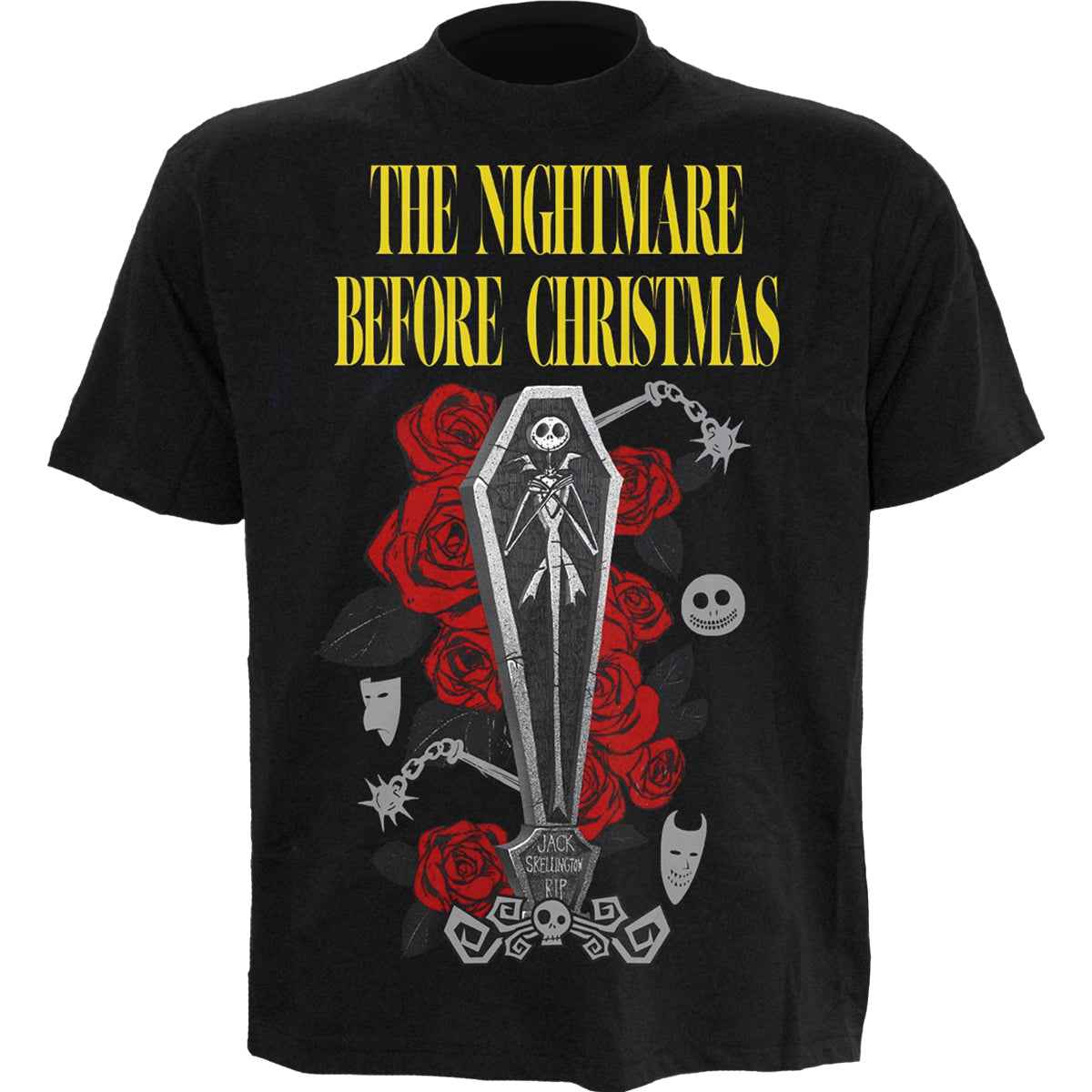 NIGHTMARE BEFORE CHRISTMAS - JACK COFFIN - Front Print T-Shirt Black - Damned Threads