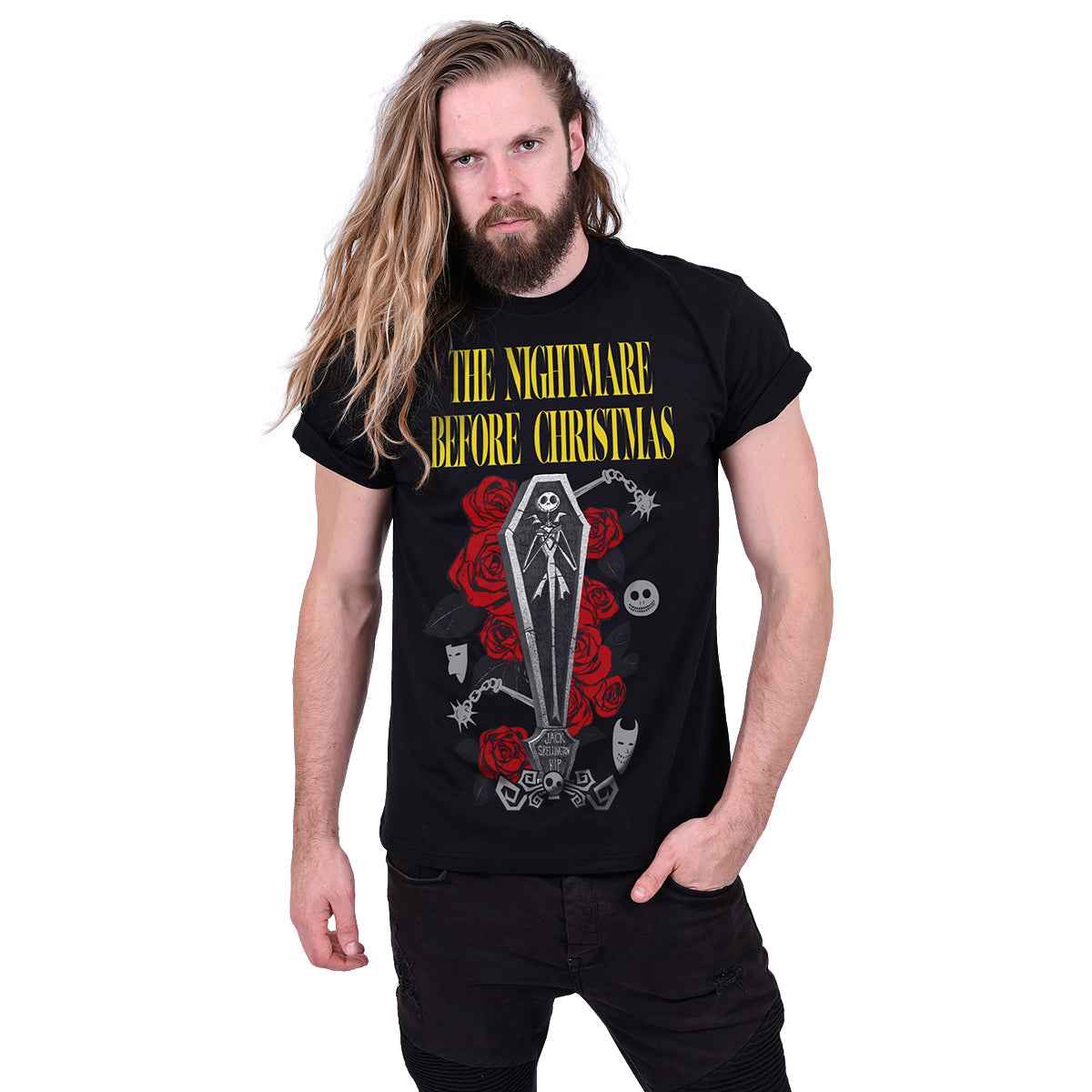 NIGHTMARE BEFORE CHRISTMAS - JACK COFFIN - Front Print T-Shirt Black - Damned Threads