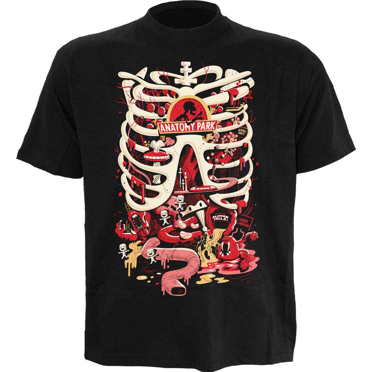 RICK AND MORTY - ANATOMY PARK   - Front Print T-Shirt Black - Damned Threads