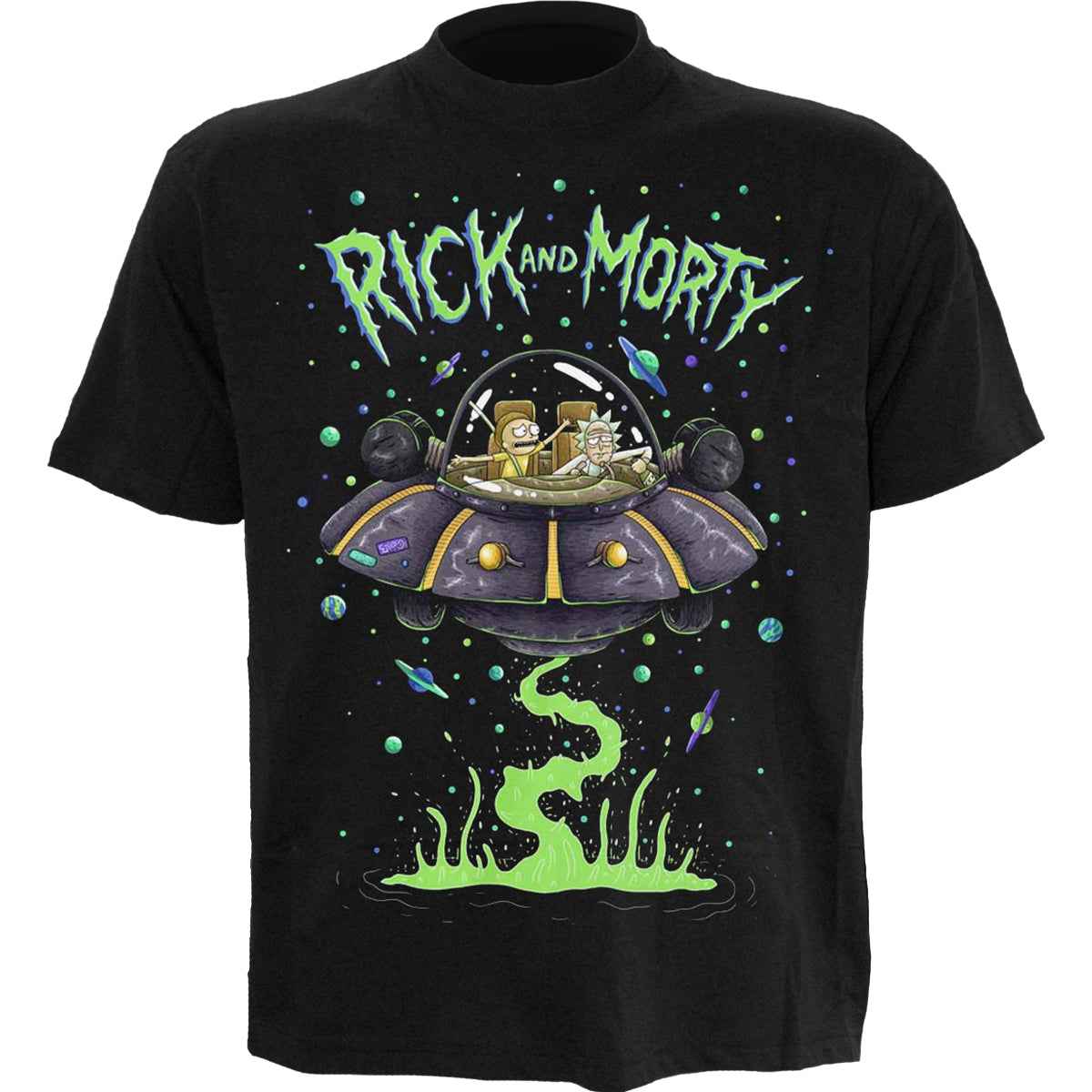 RICK AND MORTY - SPACE CRUISER   - Front Print T-Shirt Black - Damned Threads