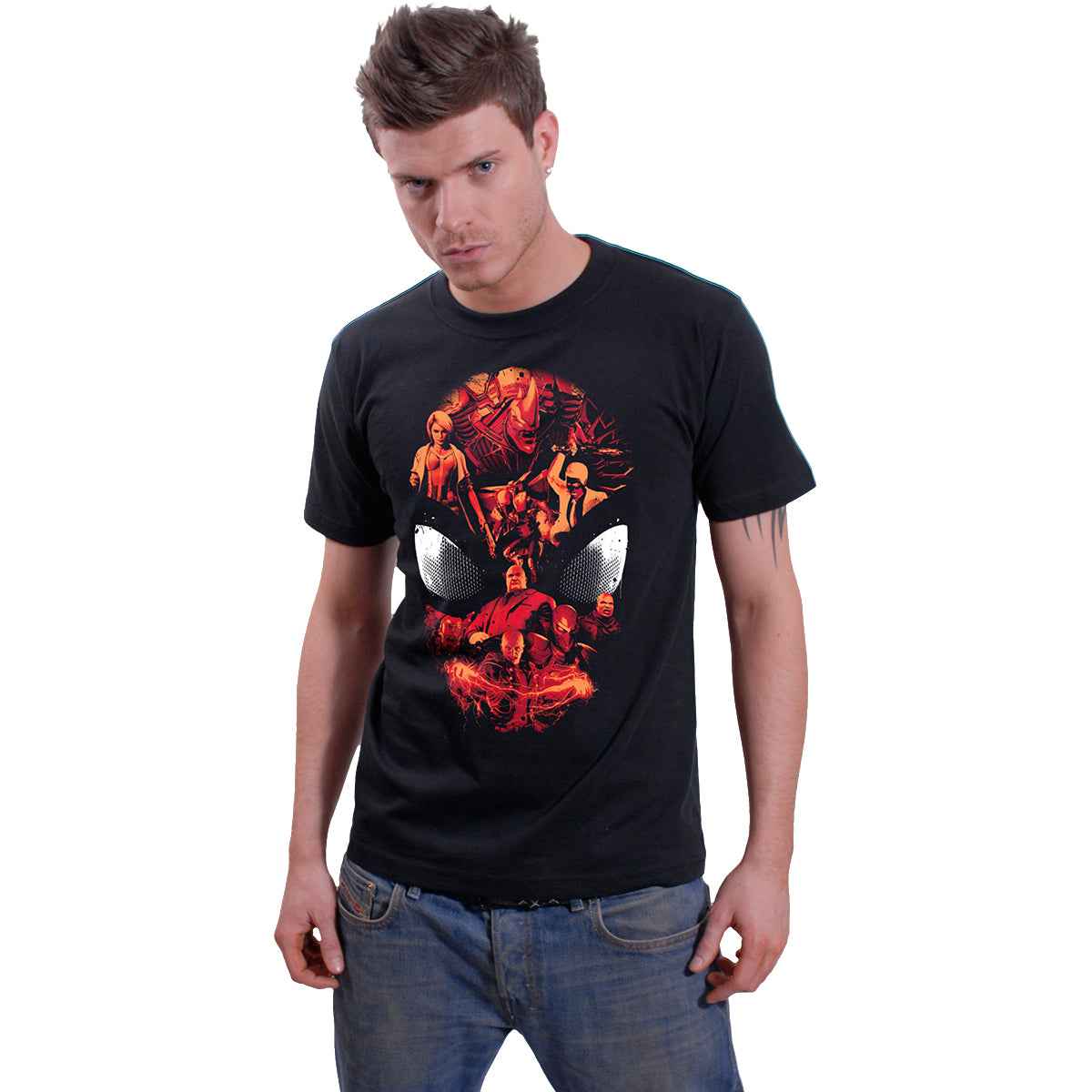 SPIDER-MAN VIDEO GAME - CHARACTER ROSTER - Front Print T-Shirt Black - Damned Threads