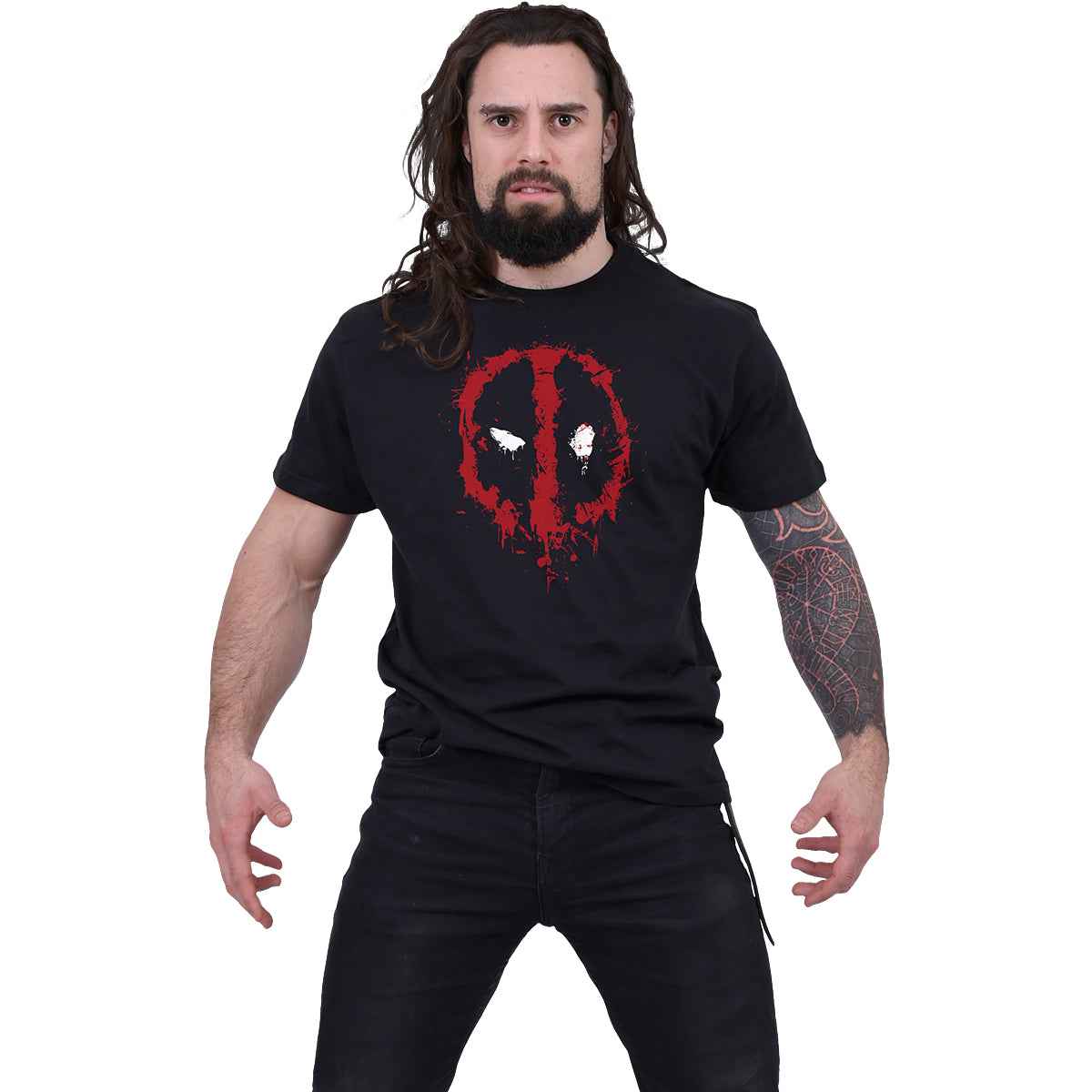 MARVEL DEADPOOL - SPLAT - Front Print T-Shirt Black - Damned Threads