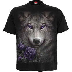 WOLF ROSES - Front Print T-Shirt Black - Damned Threads