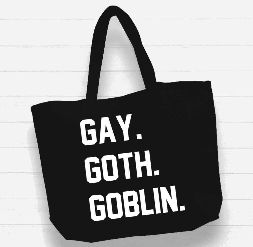 Beach Bag / XL Tote Bag - "gay. goth. goblin." - Damned Threads