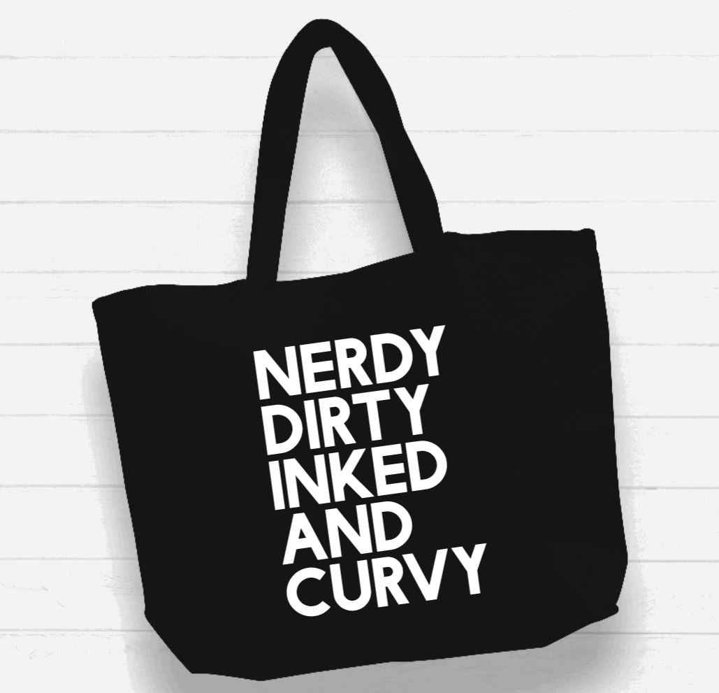 Beach Bag / XL Tote Bag - "nerdy, dirty, inked and curvy" - Damned Threads