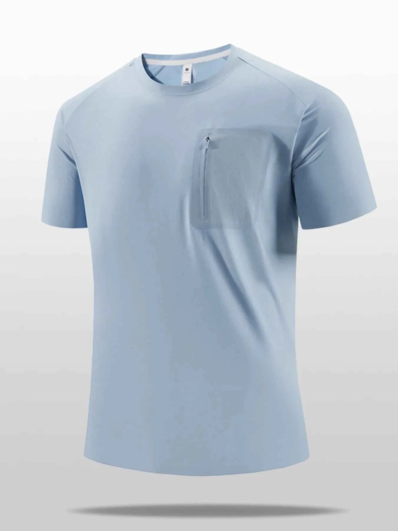 Men's Plus Size Quick-Dry T-Shirt with Zipper Pocket