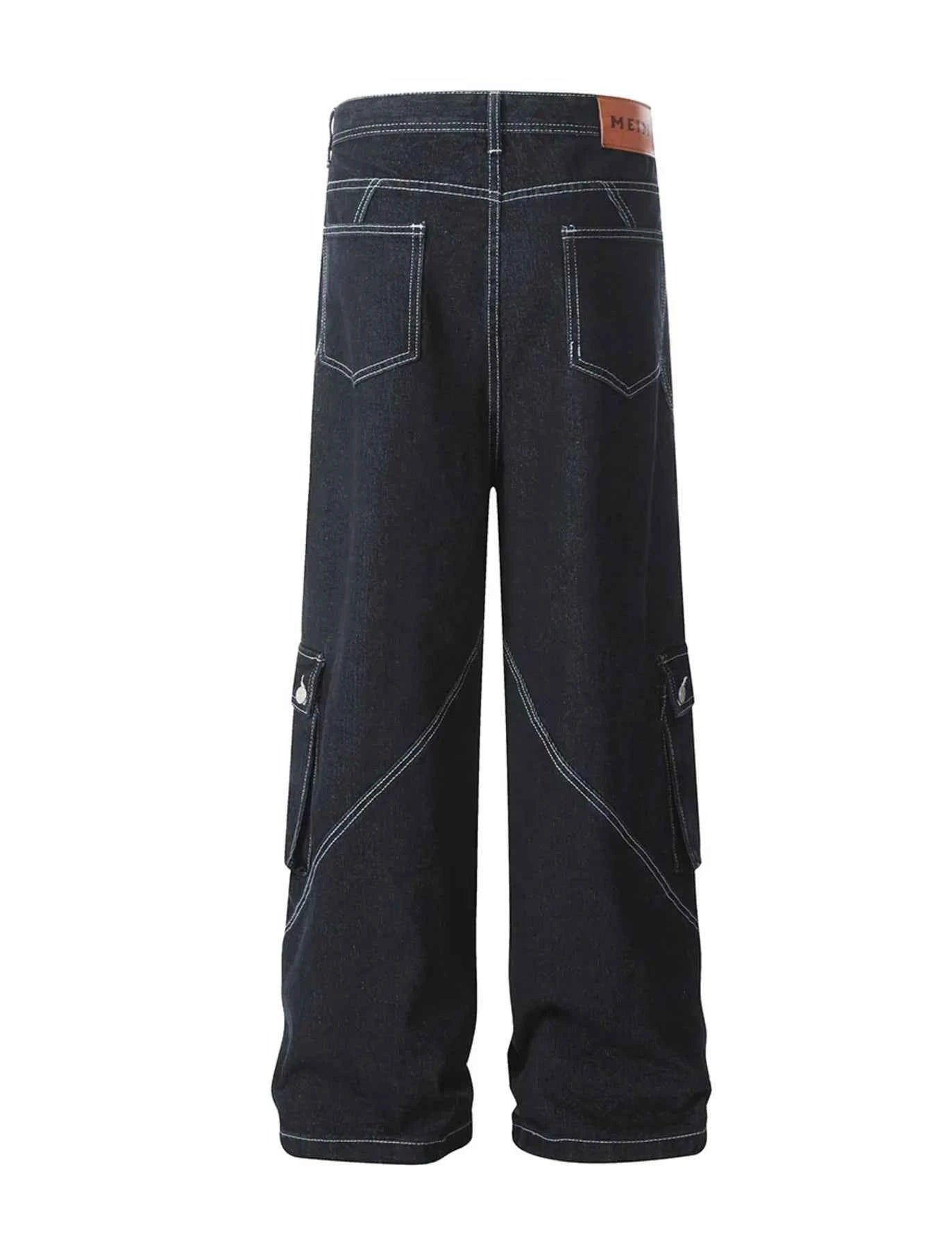 Men's Cargo Straight Jeans with Contrast Stitching