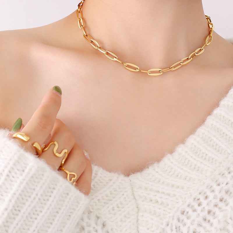 18K Gold Geometric Design Luxury Bracelet Necklace Set - Damned Threads