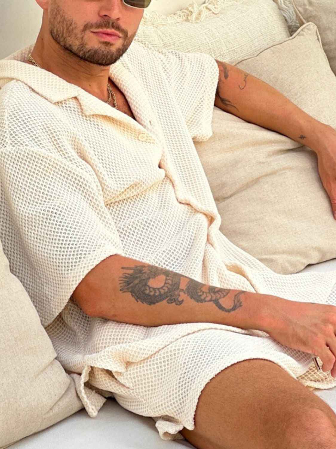 Men's Plus Size Button Down Half Sleeve Top and Shorts Set - Damned Threads