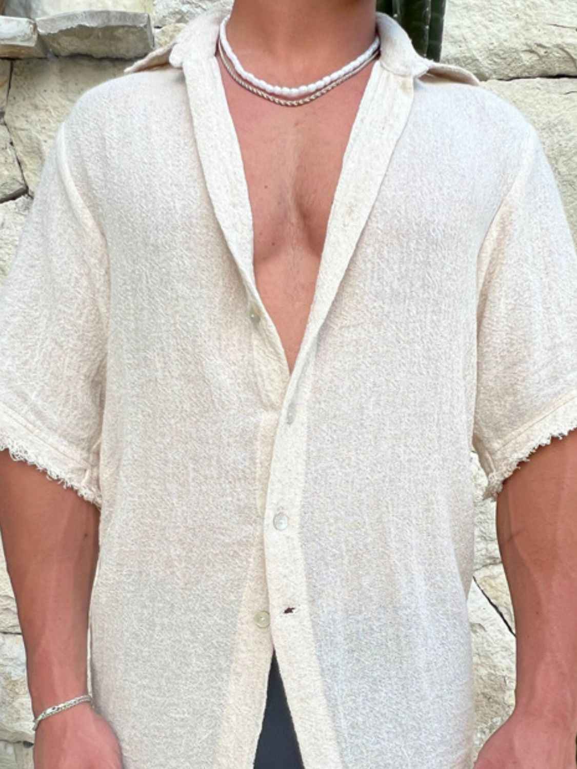 Men's Plus Size Raw Hem Button Down Collared Neck Shirt - Damned Threads