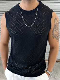 Men's Round Neck Sleeveless Eyelet Knit Top - Damned Threads