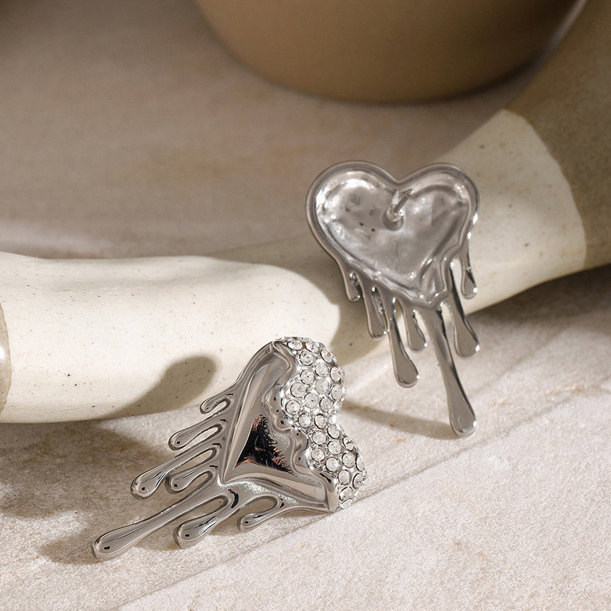 18K Gold / Silver Liquid Heart Diamond Earrings - Damned Threads