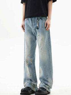 Men's Washed Distressed Bootcut Jeans