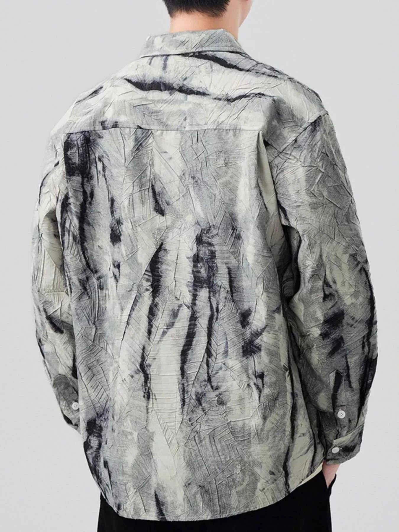 Men's Plus Size Tie-Dye Button Up Long Sleeve Shirt