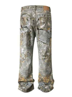 Men's Wide Straight Printed Jeans with Pockets - Damned Threads