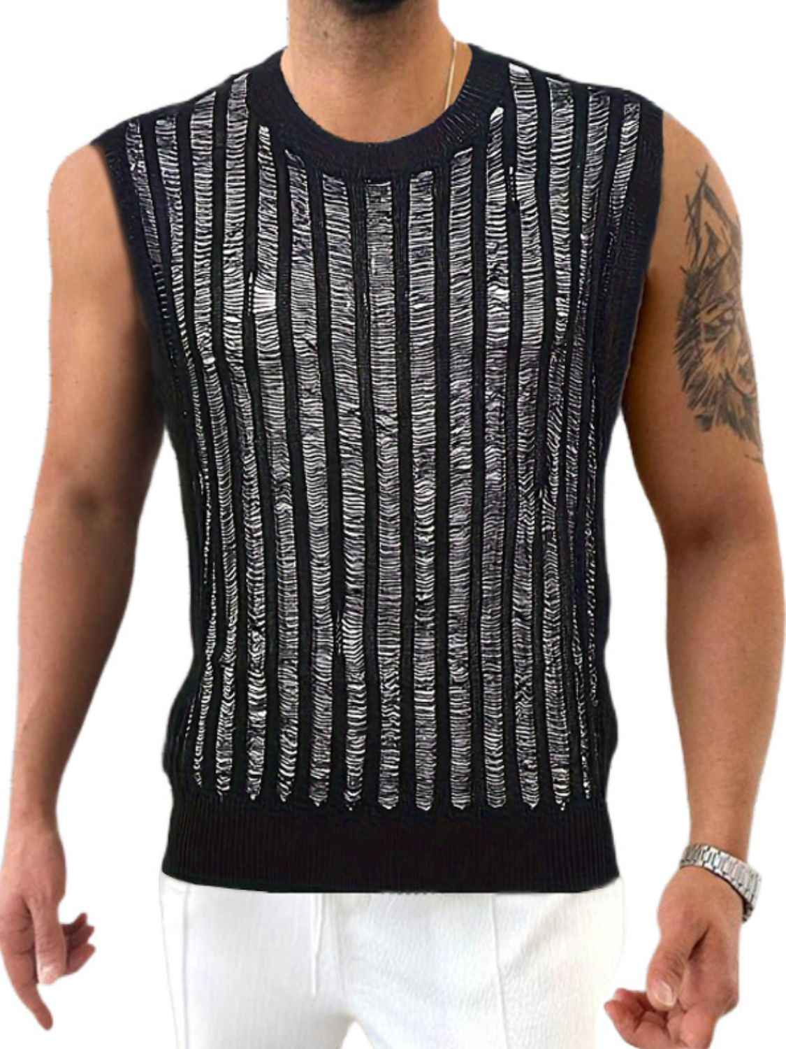 Men's Round Neck Hollow Out Sleeveless Top - Damned Threads