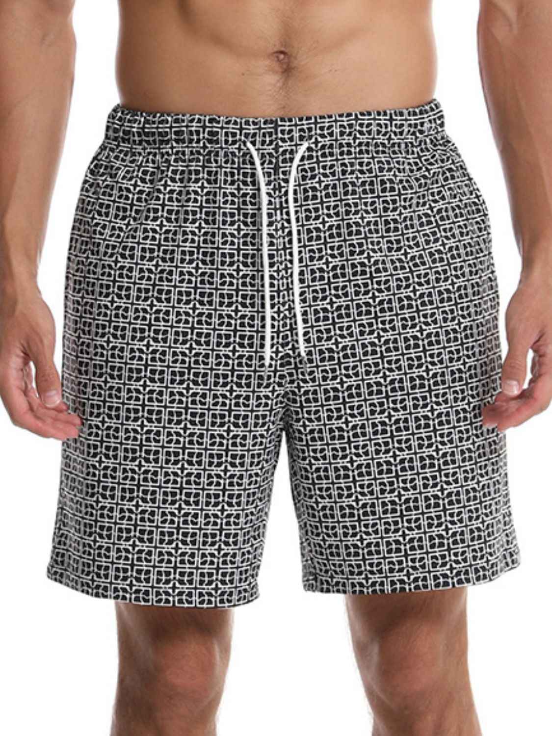 Men's Drawstring Black & White Pattern Shorts - Damned Threads