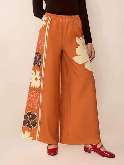 Printed Elastic Waist Wide Leg Pants - Damned Threads