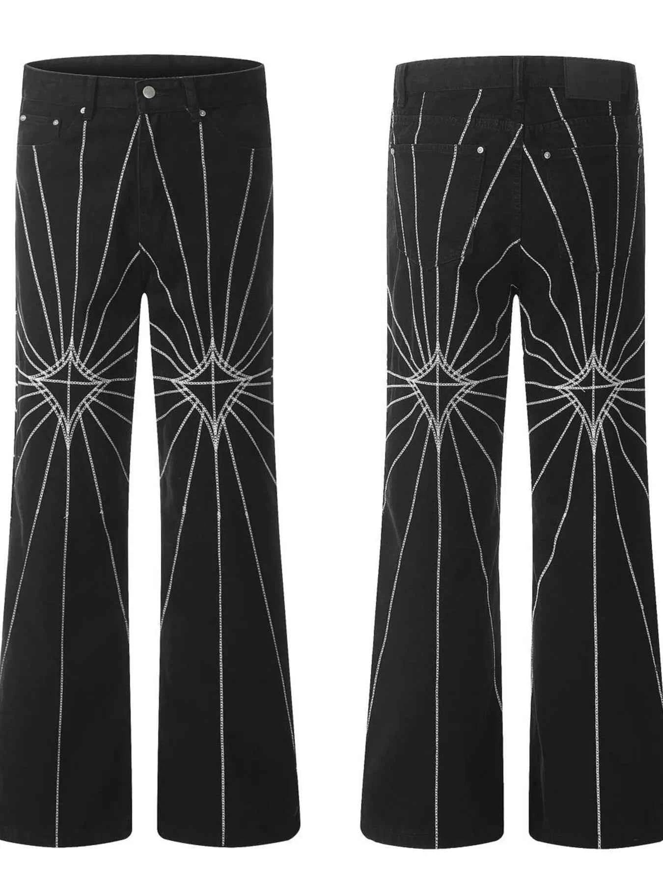 Men's Spider Web Embroidered Flared Jeans