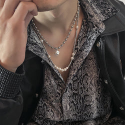 Pearl Double-Layered Necklace With Die Pendant necklace - Damned Threads