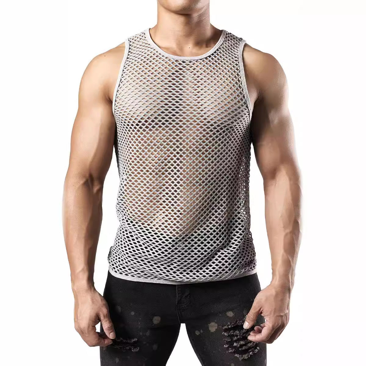 Men's Fishnet Round Neck Tank - Damned Threads