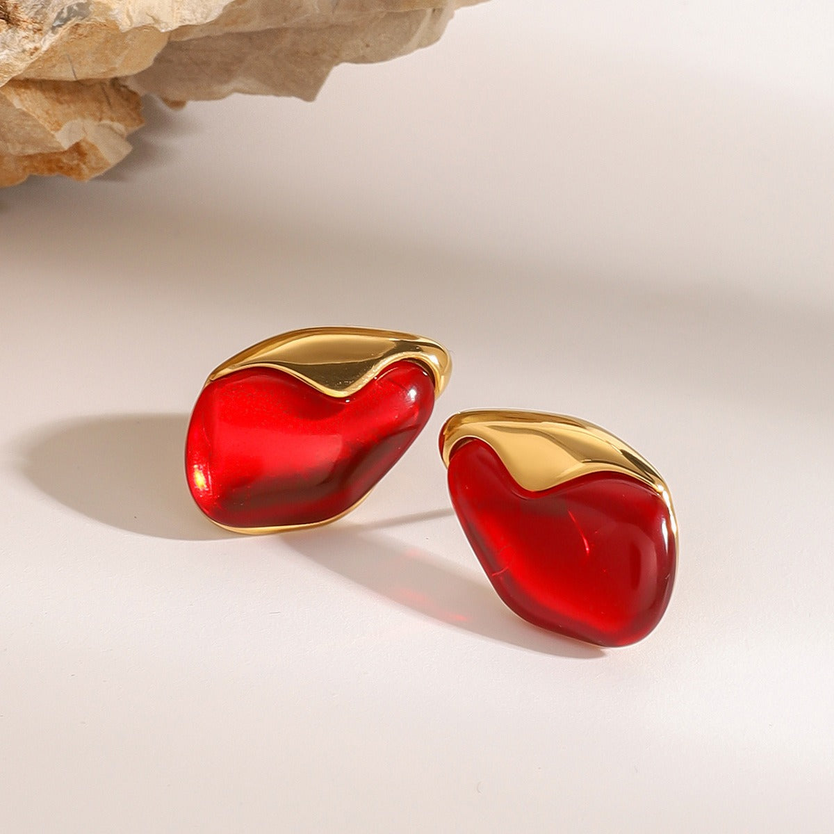 18K Gold Geometric Inlaid Gem Earrings - Damned Threads