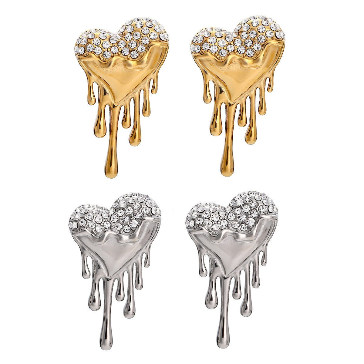 18K Gold / Silver Liquid Heart Diamond Earrings - Damned Threads