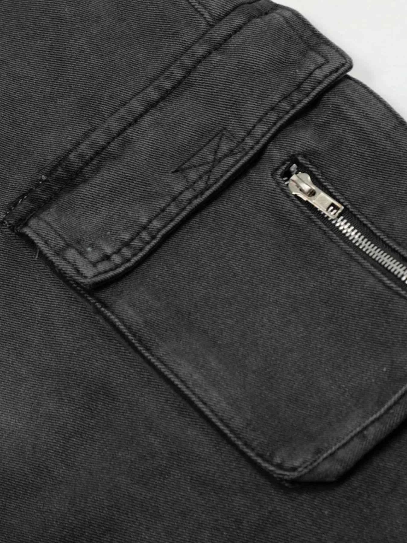 Men's Multi-Pocket Cargo Jeans with Zipper Details