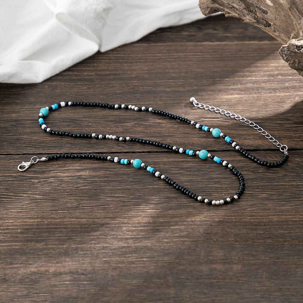 Turquoise & Black Bohemian Bead Design Necklace - Damned Threads